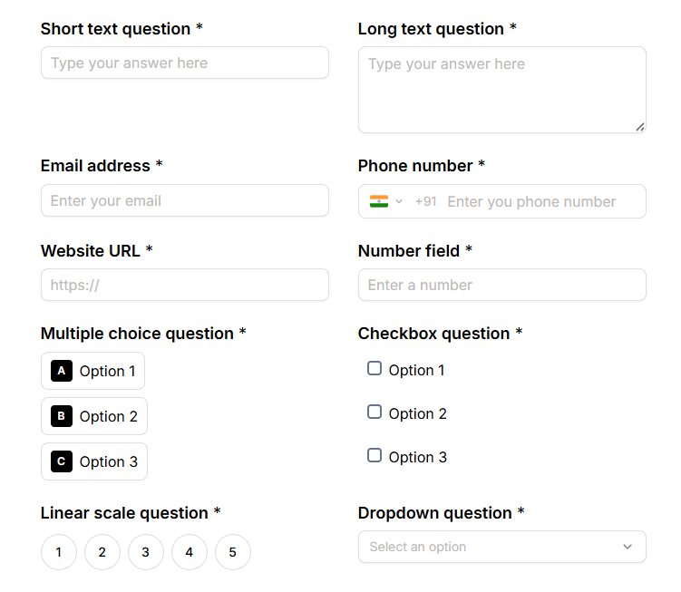 35+ Input Fields Preview
